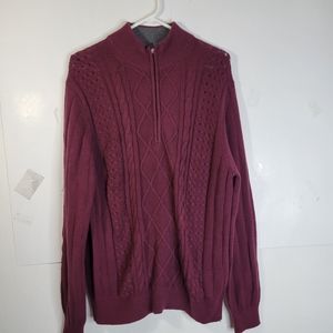 NWT Mens Izod 1/4 Zip Maroon Sweater Cable Stitch Size Large